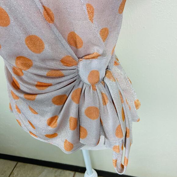 Anthropologie Eva Franco Sweetwater Wrap Top Size S Metallic Silver Polka Dot - Picture 8 of 14